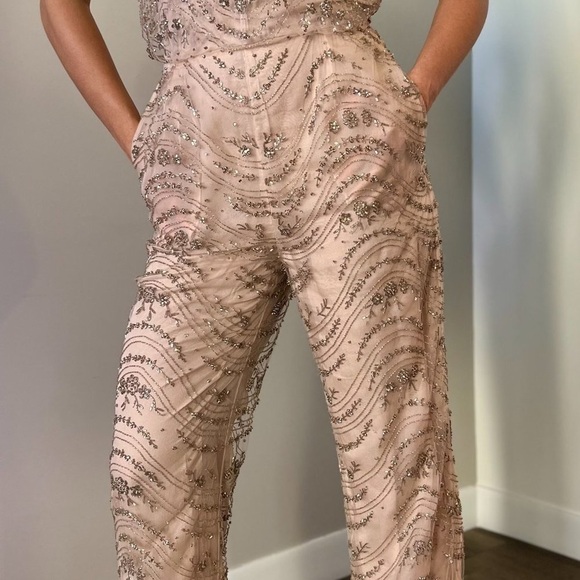 Valentino Runway Beaded Halter Jumpsuit – Blush Nude Couture Elegance – Size 6 - Picture 15 of 16